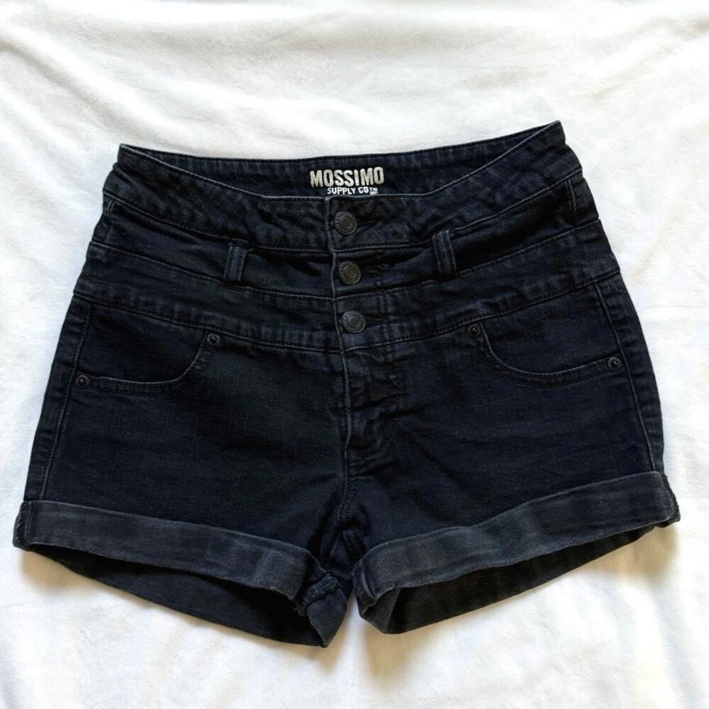Mossimo High Waisted Cuffed Black Denim Shorts Size 7